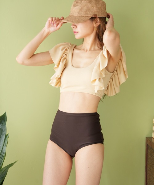 IAMUSE（アイアミューズ）の「フレアスリーブハイウエストビキニ/水着セット S0919【IAMUSE】（水着・レディース・モカ/ブラック・M/L）」の13枚目の写真