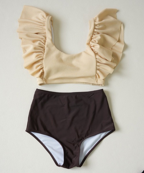 IAMUSE（アイアミューズ）の「フレアスリーブハイウエストビキニ/水着セット S0919【IAMUSE】（水着・レディース・モカ/ブラック・M/L）」の18枚目の写真