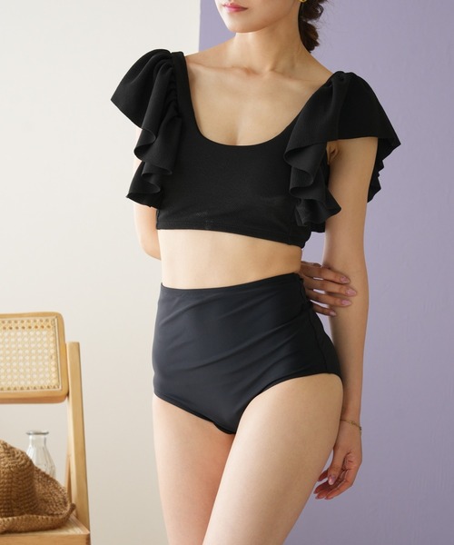 IAMUSE（アイアミューズ）の「フレアスリーブハイウエストビキニ/水着セット S0919【IAMUSE】（水着・レディース・モカ/ブラック・M/L）」の3枚目の写真