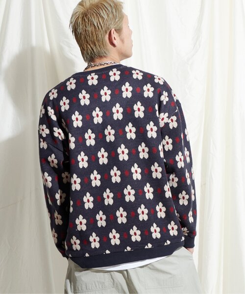 ガラJQDニットソープルオーバー 総柄/男女兼用/春ニット niko and