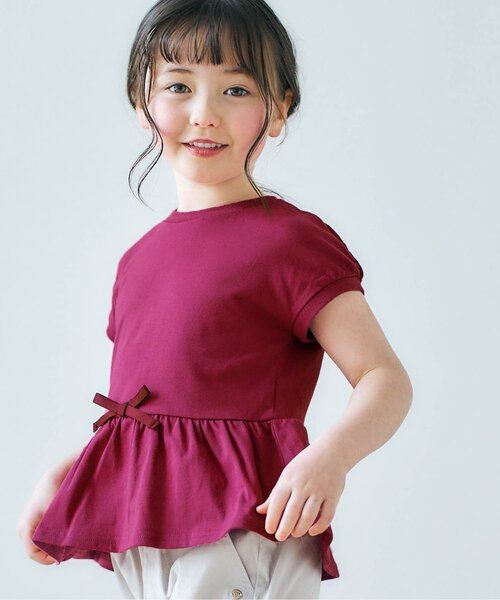 apres les cours（アプレレクール）の「【WEB限定/新色追加】ペプラムリボンTシャツ（Tシャツ/カットソー・キッズ・オレンジ/アイボリー/サックスブルー/ピンク/ブラック/イエロー/グリーン・130/80/120/140/100/110/90）」の6枚目の写真