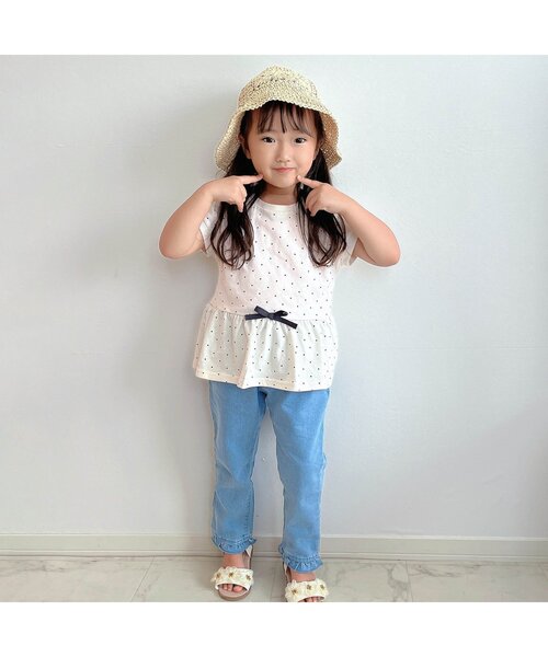 apres les cours（アプレレクール）の「【WEB限定/新色追加】ペプラムリボンTシャツ（Tシャツ/カットソー・キッズ・オレンジ/アイボリー/サックスブルー/ピンク/ブラック/イエロー/グリーン・130/80/120/140/100/110/90）」の8枚目の写真