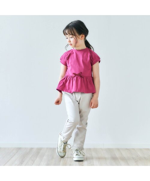 apres les cours（アプレレクール）の「【WEB限定/新色追加】ペプラムリボンTシャツ（Tシャツ/カットソー・キッズ・オレンジ/アイボリー/サックスブルー/ピンク/ブラック/イエロー/グリーン・130/80/120/140/100/110/90）」の10枚目の写真