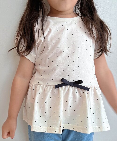 apres les cours（アプレレクール）の「【WEB限定/新色追加】ペプラムリボンTシャツ（Tシャツ/カットソー・キッズ・オレンジ/アイボリー/サックスブルー/ピンク/ブラック/イエロー/グリーン・130/80/120/140/100/110/90）」の16枚目の写真