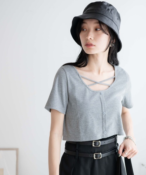 WEGO（ウィゴー）の「WEGO/フロントクロスショートリブT（Tシャツ/カットソー・レディース・杢グレー/ブラック/カーキ・FREE）」の20枚目の写真