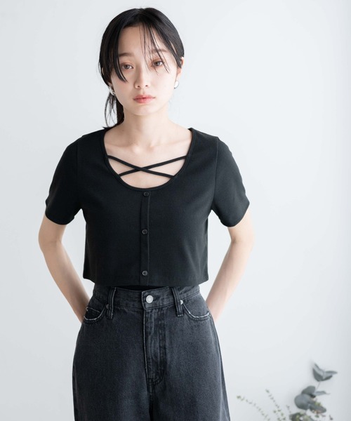 WEGO（ウィゴー）の「WEGO/フロントクロスショートリブT（Tシャツ/カットソー・レディース・杢グレー/ブラック/カーキ・FREE）」の16枚目の写真