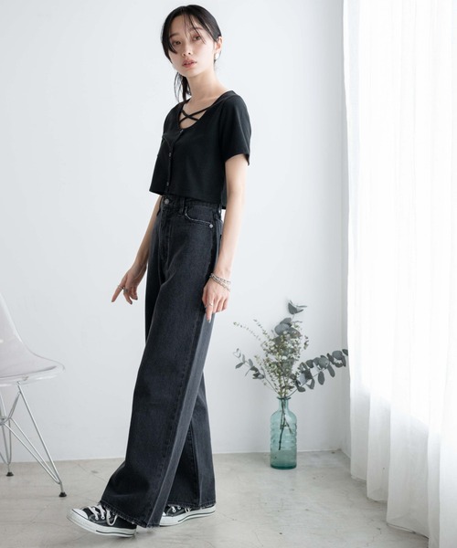 WEGO（ウィゴー）の「WEGO/フロントクロスショートリブT（Tシャツ/カットソー・レディース・杢グレー/ブラック/カーキ・FREE）」の19枚目の写真