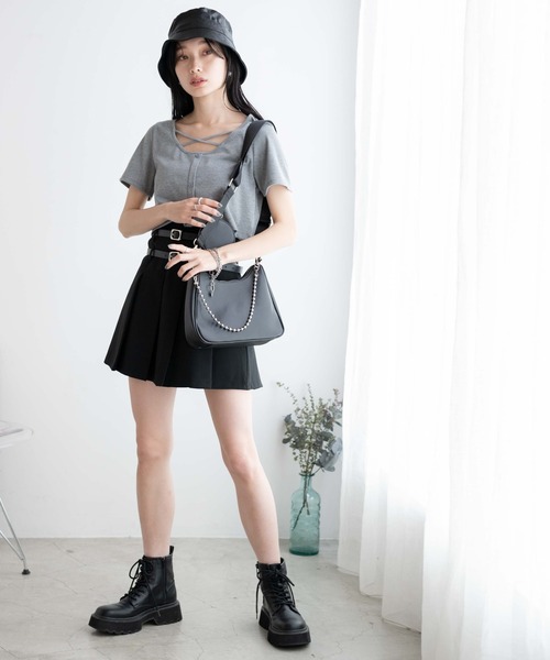 WEGO（ウィゴー）の「WEGO/フロントクロスショートリブT（Tシャツ/カットソー・レディース・杢グレー/ブラック/カーキ・FREE）」の11枚目の写真