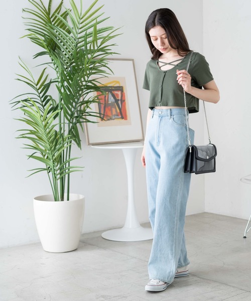 WEGO（ウィゴー）の「WEGO/フロントクロスショートリブT（Tシャツ/カットソー・レディース・杢グレー/ブラック/カーキ・FREE）」の8枚目の写真