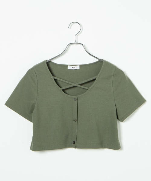 WEGO（ウィゴー）の「WEGO/フロントクロスショートリブT（Tシャツ/カットソー・レディース・杢グレー/ブラック/カーキ・FREE）」の9枚目の写真