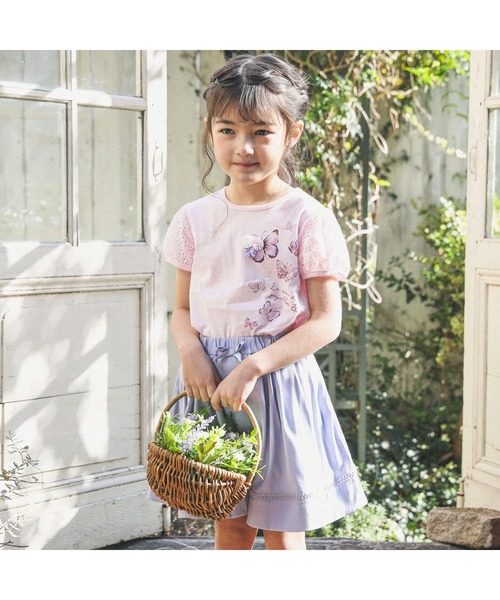 tシャツ Baby flowers パフスリーブtee レディース セール】 天竺花柄プリントパフスリーブTシャツ(70~90cm