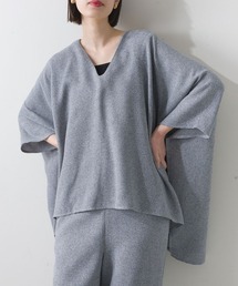 Vネックメランジポンチョ