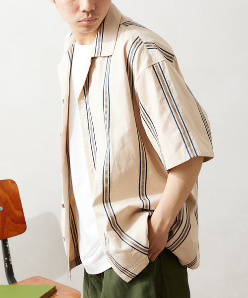 JOURNAL STANDARD relume（ジャーナルスタンダード　レリューム）の「エンブロイダリーストライプ キャンバスシャツ（シャツ/ブラウス・メンズ・アイボリー/サファリグリーン/ブラック・LARGE/MEDIUM）」の21枚目の写真