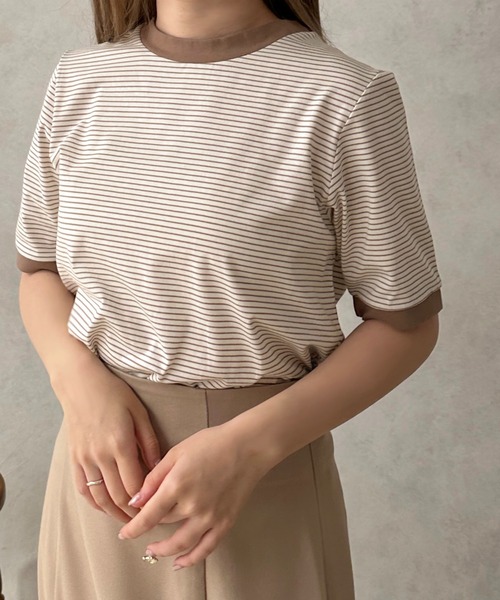 apres jour clair(アプレジュールクレア)の「【apres jour clair】リンガーボーダーT【ZOZOTOWN限定アイテム】(Tシャツ/カットソー・レディース・ブラウン系その他/ピンク系その他/ブラック系その他・フリー/X-LARGE)」の1枚目の写真