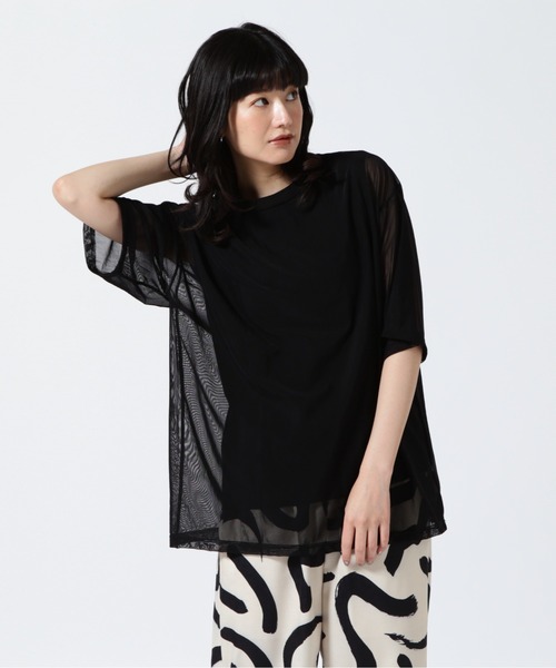DROIT BELLO（ドロイトベロ）の「DROIT BELLO (ドロイトベロ) レイヤードシアーTシャツ（Tシャツ/カットソー・レディース・アイボリー/ブラック・F）」の2枚目の写真