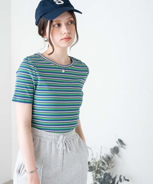 WEGO/マルチボーダーリブT