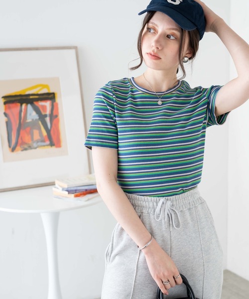 WEGO/マルチボーダーリブT