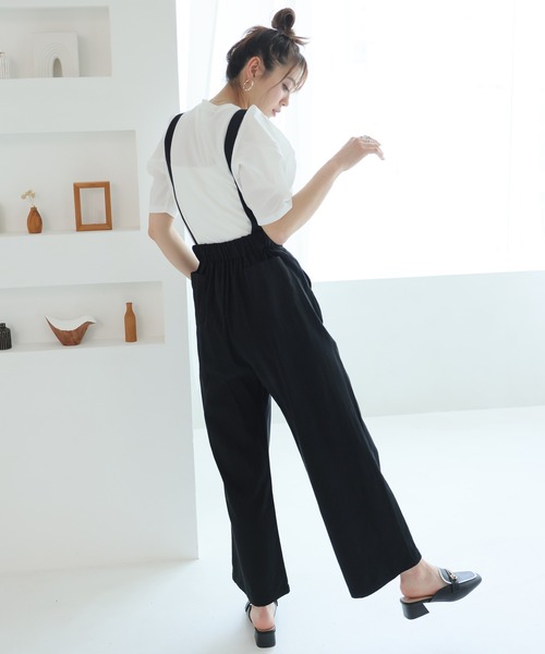 LAFFMO(ラフモ)の「ドロストワイドサロペット(サロペット/オーバーオール・レディース・ホワイト/ベージュ/ブラック/グリーン・FREE)」の7枚目の写真