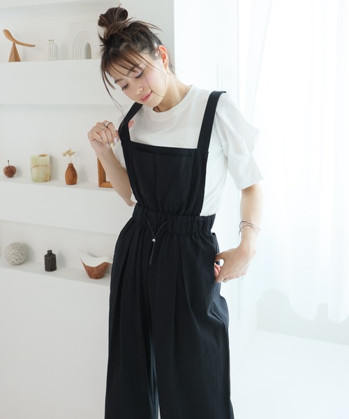 LAFFMO(ラフモ)の「ドロストワイドサロペット(サロペット/オーバーオール・レディース・ホワイト/ベージュ/ブラック/グリーン・FREE)」の9枚目の写真