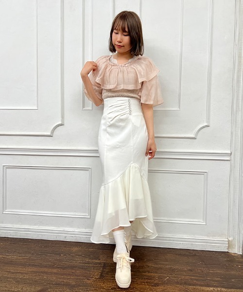 axes femme POETIQUE（アクシーズファムポエティック）の「シフォン切替マーメイドスカート（スカート・レディース・ブルーグレー/ブラック/キナリ・MEDIUM）」の2枚目の写真