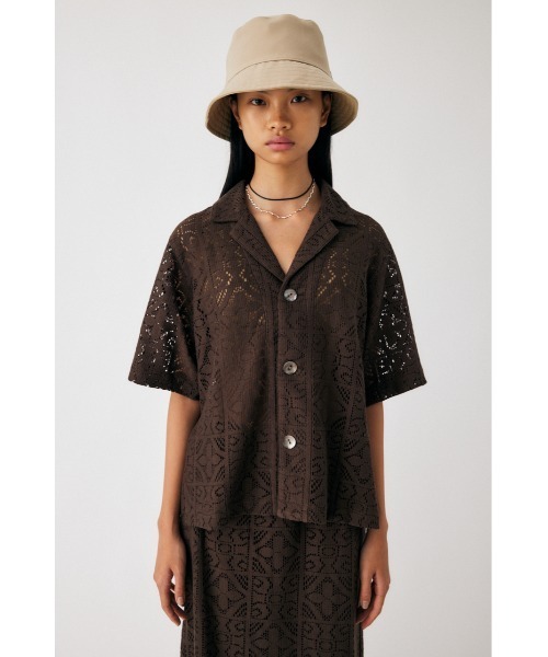 MOUSSY(マウジー)の「PANEL LACE HALF SLEEVE シャツ(シャツ/ブラウス・レディース・グリーン/アイボリー/ブラウン・FREE)」の3枚目の写真