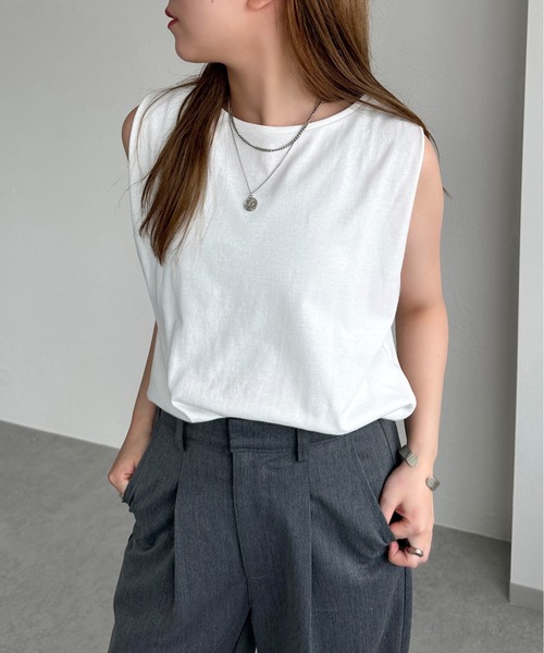 apres jour mignon(アプレジュールミニョン)の「ピグメントノースリーブTシャツ【ZOZOTOWN限定アイテム】(タンクトップ・レディース・ブラウン系その他/オフホワイト/ネイビー/ブラック・X-LARGE/フリー)」の12枚目の写真