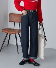 エンブレム刺繍ハイウエストデニムパンツ
