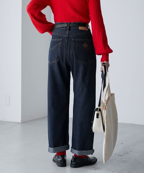 セール】エンブレム刺繍ハイウエストデニムパンツ（デニムパンツ