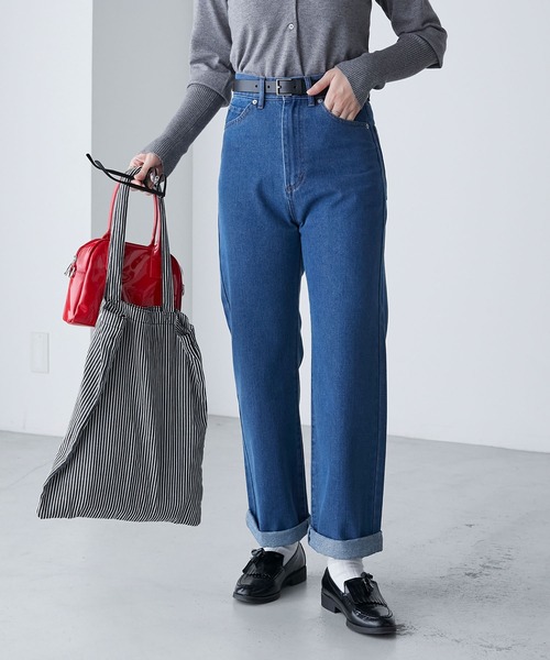 セール】エンブレム刺繍ハイウエストデニムパンツ（デニムパンツ