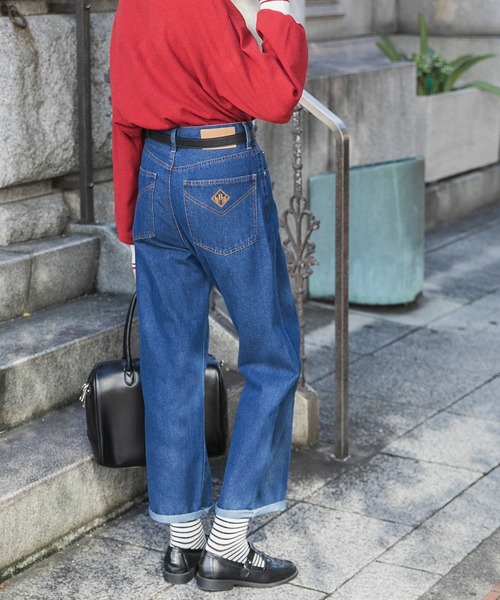BONLECILL(ボンルシール)の「エンブレム刺繍ハイウエストデニムパンツ(デニムパンツ・レディース・アイボリー/ネイビー/ブラック/ブルー・L/M/S)」の7枚目の写真