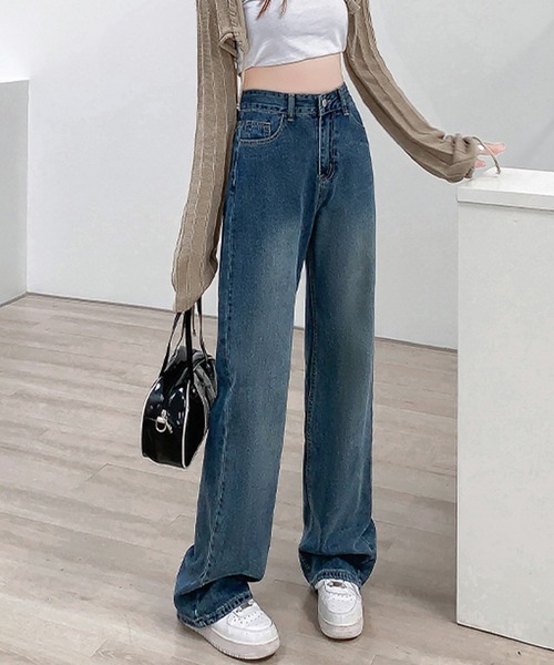 Lilamusant(リラミュゾン)の「★Lilamusant(リラミュゾン)★ハイウエストワイドストレートコットンデニムパンツ(デニムパンツ・レディース・インディゴブルー・S/XS/M)」の4枚目の写真