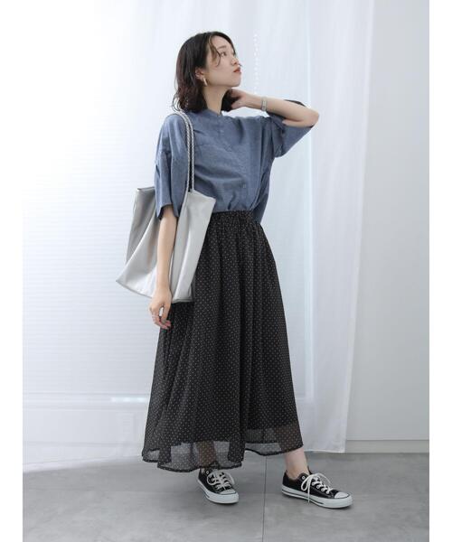 Samansa Mos2 blue（サマンサモスモスブルー）の「ドット柄楊柳スカート（スカート・レディース・ブラック/キャメル/チャコールグレー・F）」の5枚目の写真