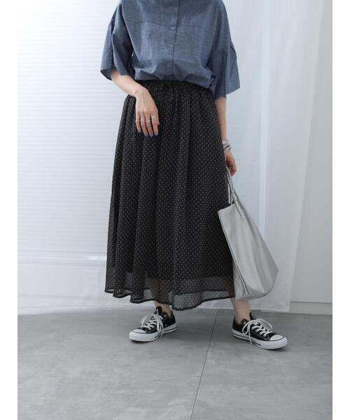 Samansa Mos2 blue（サマンサモスモスブルー）の「ドット柄楊柳スカート（スカート・レディース・ブラック/キャメル/チャコールグレー・F）」の7枚目の写真
