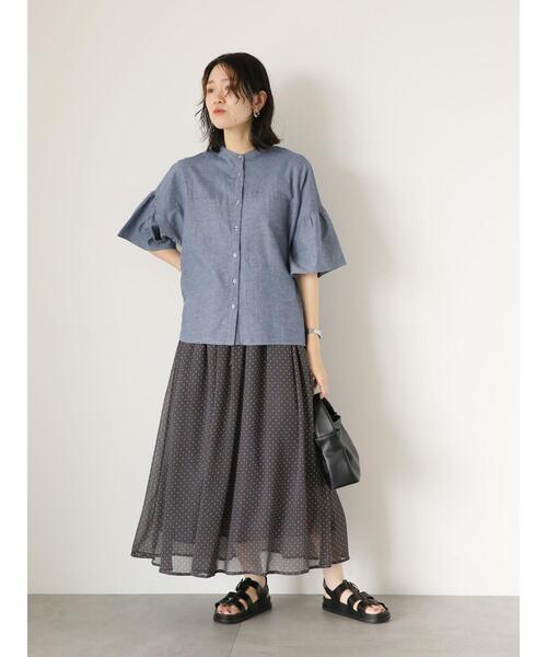 Samansa Mos2 blue（サマンサモスモスブルー）の「ドット柄楊柳スカート（スカート・レディース・ブラック/キャメル/チャコールグレー・F）」の10枚目の写真