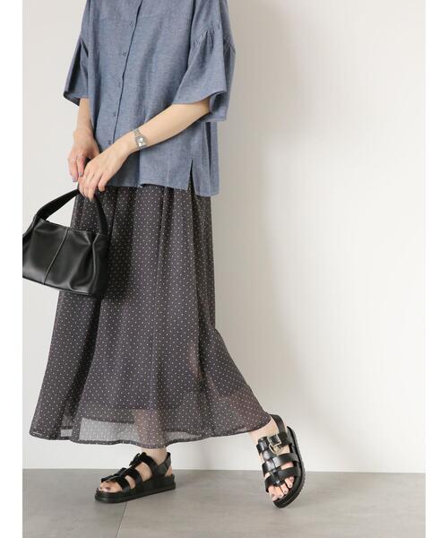 Samansa Mos2 blue（サマンサモスモスブルー）の「ドット柄楊柳スカート（スカート・レディース・ブラック/キャメル/チャコールグレー・F）」の11枚目の写真