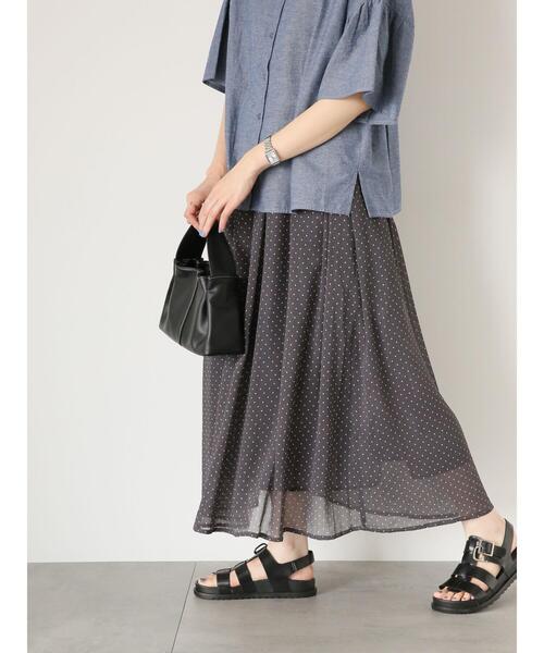 Samansa Mos2 blue（サマンサモスモスブルー）の「ドット柄楊柳スカート（スカート・レディース・ブラック/キャメル/チャコールグレー・F）」の18枚目の写真