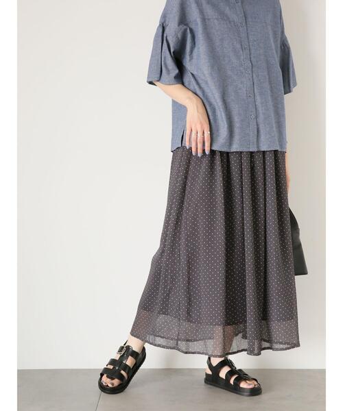 Samansa Mos2 blue（サマンサモスモスブルー）の「ドット柄楊柳スカート（スカート・レディース・ブラック/キャメル/チャコールグレー・F）」の20枚目の写真