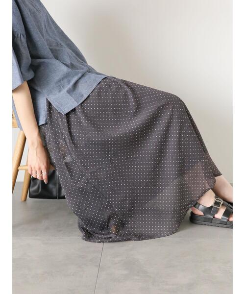Samansa Mos2 blue（サマンサモスモスブルー）の「ドット柄楊柳スカート（スカート・レディース・ブラック/キャメル/チャコールグレー・F）」の21枚目の写真
