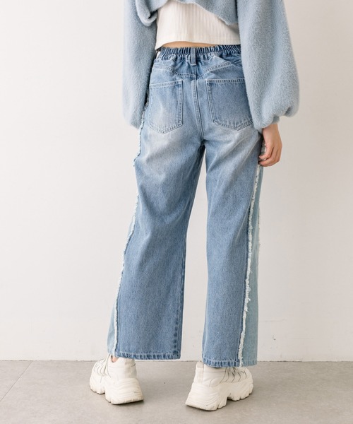 OLIVE des OLIVE（オリーブデオリーブ）の「【S/Mサイズ展開】配色フリンジワイドパンツ　1032030030（デニムパンツ・レディース・ワンウォッシュ/スミクロ・MEDIUM/SMALL）」の14枚目の写真