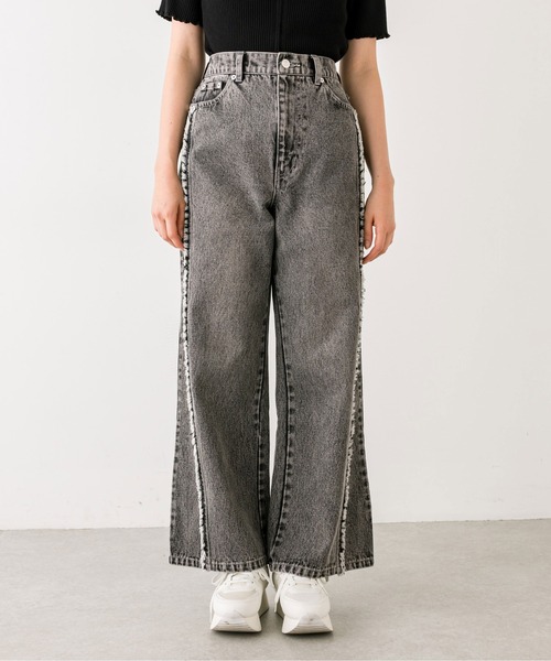 OLIVE des OLIVE（オリーブデオリーブ）の「【S/Mサイズ展開】配色フリンジワイドパンツ　1032030030（デニムパンツ・レディース・ワンウォッシュ/スミクロ・MEDIUM/SMALL）」の17枚目の写真