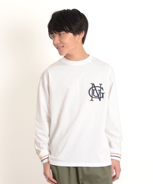 GLAZOS(グラソス)の「ワッペンモチーフ袖リブ配色長袖Tシャツ(Tシャツ/カットソー・キッズ・ホワイト/イエロー/ネイビー・140cm/150cm/160cm/170cm)」の1枚目の写真