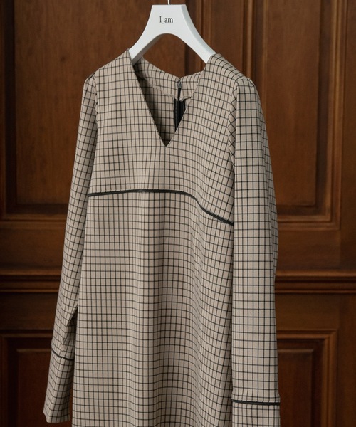I_am(アイアム)の「check piping pencil ops / チェックパイピングペンシルワンピース(ワンピース・レディース・ベージュ・FREE)」の8枚目の写真