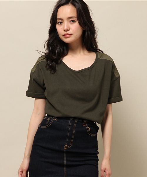 ELFORBR（エルフォーブル）の「後布帛ビックＴシャツ（Tシャツ/カットソー・レディース・チャコールグレー/カーキ・MEDIUM）」の2枚目の写真