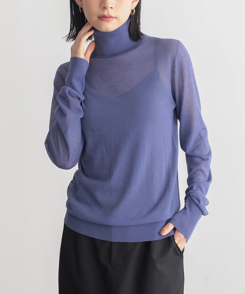for/c（フォーシー）の「[新色追加]ハイネックシアーニット【サスティナブル】（ニット/セーター・レディース・オレンジ/アイボリー/チャコールグレー/ホワイト/ブルー/ブラック/ピンク/ラベンダー/ライトグレー・LL/M/L）」の7枚目の写真