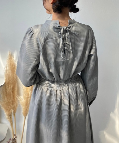 AS KNOW AS plus（アズノゥアズプラス）の「☆バックレースアップスキッパーワンピース（ワンピース・レディース・ブラック系/グレー系/ブルー系/ダークグリーン・FREE）」の2枚目の写真