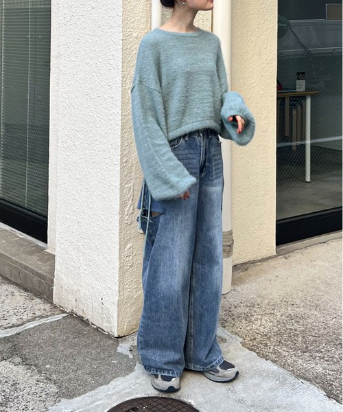 feepur(フェピュール)の「【ハンドウォッシャブル】ラメシャギードロストショートニット(ニット/セーター・レディース・ブラック/オフホワイト/ブルー・MEDIUM)」の7枚目の写真