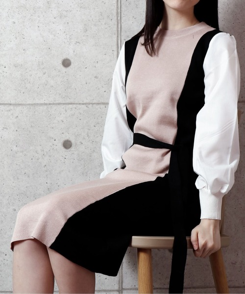 NinaetLina(ニナエリナ)の「袖切り替え配色ニットロングワンピース(ワンピース・レディース・ブラック/ブラウン・FREE)」の8枚目の写真