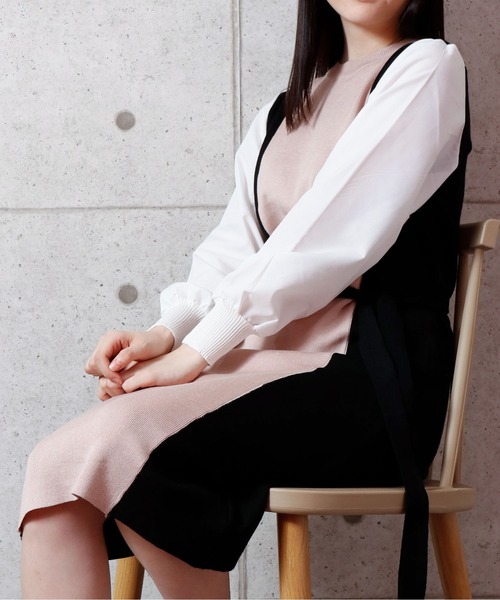 NinaetLina(ニナエリナ)の「袖切り替え配色ニットロングワンピース(ワンピース・レディース・ブラック/ブラウン・FREE)」の7枚目の写真