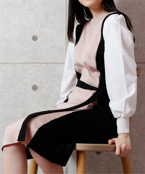 NinaetLina(ニナエリナ)の「袖切り替え配色ニットロングワンピース(ワンピース・レディース・ブラック/ブラウン・FREE)」の9枚目の写真