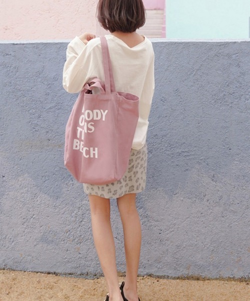Miniministore（ミニミニストア）の「ロゴ キャンバス トートバッグ 2way（トートバッグ・レディース・ホワイト/アクア/アイボリー/ピンク/ブラック/グリーン/イエロー・FREE）」の21枚目の写真